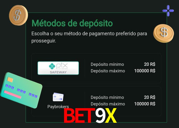 O cassino BET9X oferece uma grande variedade de métodos de pagamento
